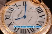 Cartier Ballon Bleu De Large Asia 4813 Automatic Yellow Gold Case with Sliver Dial Diamonds Bezel and Grey Leather strap