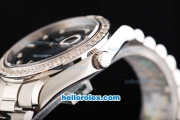 Rolex Day Date II Automatic Movement Full Steel with Diamond Bezel-Diamond Markers and Black MOP Dial