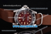 Rolex Submariner Vintage Asia 2813 Automatic Steel Case Red Dial Dot Markers and Brown Nylon Strap