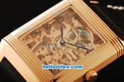 Jaeger-LeCoultre Skeleton Manual Winding Movement Rose Gold Case with Black Leather Strap