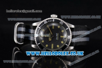 Rolex Submariner Vintage Asia 2813 Automatic Steel Case with Black Dial Grey/Black Nylon Strap and Stick Markers