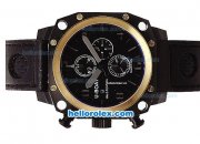 U-BOAT Italo Fontana Chronograph Quartz Movement PVD Case with Gold Bezel-Grey Markers-Black Dial and Black Leather Strap