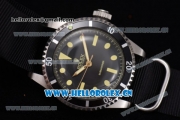 Rolex Submariner Vintage Asia 2813 Automatic Steel Case with Black Dial Black Nylon Strap and Dot Markers