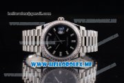 Rolex Day-Date Swiss ETA 2836 Automatic Stainless Steel Case/Bracelet with Black Dial and Stick Markers Diamonds Bezel (BP)