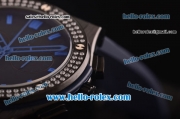 Hublot Classic Fusion Chronograph Miyota Quartz PVD Case - Diamond Bezel with Black Dial and Blue Rubber Strap - 7750 Coating