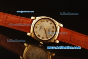 Rolex Cellini Swiss Quartz Yellow Gold Case with Silver Dial and Brown Leather Strap-Roman Markers