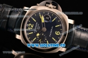 Panerai PAM 228 Luminor Firenze GMT Swiss Valjoux 7750 Automatic Steel Case with Blue Dial and Leather Strap - Superlumed Sitck Markers (H)