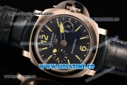 Panerai PAM 228 Luminor Firenze GMT Swiss Valjoux 7750 Automatic Steel Case with Blue Dial and Leather Strap - Superlumed Sitck Markers (H)