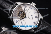 IWC Portuguese Tourbillon Asia ST25 Automatic Steel Case with White Dial Arabic Numeral Markers and Black Leather Strap