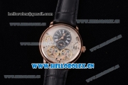 Audemars Piguet Jules Audemars Skeleton Tourbillon Asia ST25 Automatic Rose Gold Case Black Dial Roman Numeral Markers and Black Leather Strap