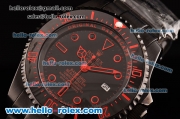 Rolex Sea-Dweller Bamford Asia 2813 Automatic PVD Case with PVD Strap Black Dial Red Markers