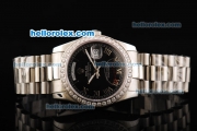 Rolex Day Date Oyster Perpetual Automatic Movement Black Dial with Diamond Bezel and SS Strap