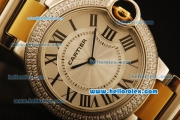 Cartier Ballon Bleu De Swiss ETA Quartz Steel Case with Diamond Bezel and Beige Dial-Gold and Steel Strap