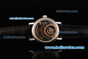 Breguet Skeleton Swiss Tourbillon Manual Winding Movement Steel Case with Black Leather Strap