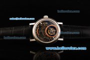 Breguet Skeleton Swiss Tourbillon Manual Winding Movement Steel Case with Black Leather Strap