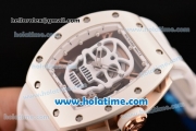 Richard Mille RM 52-01 Miyota 6T51 Automatic Rose Gold Case with White Skull Dial and White Rubber Bracelet