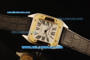 Cartier Santos 100 Swiss ETA 2892 Automatic Movement Steel Case with Gold Bezel and Black Leather Strap