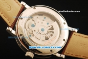 Breguet Tourbillon Automatic Movement Beige Dial with Black Roman Markers and Brown Leather Strap