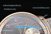 IWC Portuguese Chrono Swiss Valjoux 7750 Automatic Rose Gold Case with Grey Dial and Grey Leather Strap