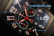 Franck Muller Chronograph Quartz Movement PVD Case with Black Dial and Black Rubber Strap-7750 Coating Case