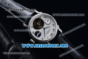 Patek Philippe Grand Complication Swiss Tourbillon Manual Winding Steel Case with White Dial Roman Numeral Markers and Black Leather Strap