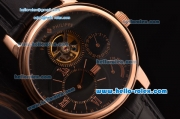 Patek Philippe Complications ST22 Automatic Rose Gold Case with Black Leather Strap Gold Markers and Black Dial