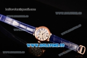 Cartier Ballon Bleu De Small Swiss Quartz Rose Gold Case with White Dial Black Roman Numeral Markers and Blue Leather Strap