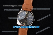 Panerai Radiomir 1940 3 Days GMT Power Reserve Asia ST25 Automatic Steel Case with Black Dial and Brown Leather Strap Stick/Arabic Numeral Markers
