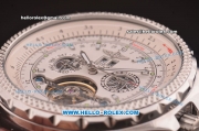 Breitling for Bentley Motors Automatic Tourbillon Silver Case with White Dial and Brown Leather Strap