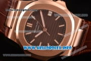 Patek Philippe Nautilus Clone PP Calibre 3120 Automatic Rose Gold Case with Brown Dial Stick Markers and Brown Leather Strap (BP)