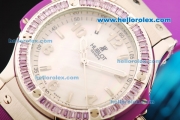 Hublot Big Bang Swiss Quartz Movement Steel Case with Purple Diamond Bezel and Purple Rubber Strap