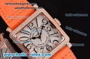 Franck Muller Master Square Swiss Quartz Rose Gold Case with Diamond bezel and Orange Leather Strap