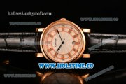 Cartier Rotonde De Miyota Quartz Rose Gold Case with Diamonds Markers White Dial and Black Leather Strap