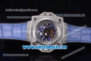 Hublot Masterpiece MP 08 Antikythera Sunmoon Asia 2813 Automatic Steel Case Skeleton Dial Blue Leather Strap and Stick Markers