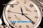 Longines Master Swiss ETA 2824 Automatic Full Steel with White Dial and Diamonds/Roman Numeral Markers