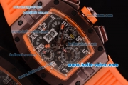 Richard Mille RM011 Swiss Valjoux 7750-SHG Automatic Brown PVD Case with Orange Rubber Strap and Skeleton Dial