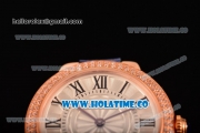 Cartier Ballon Bleu De Small Swiss Quartz Rose Gold Case with Diamonds Bezel White Dial and Blue Leather Strap - Black Markers