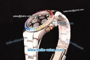 Rolex Daytona Chronograph Miyota OS20 Quartz Steel Case/Strap with Colorful Diamond Bezel and Black Dial
