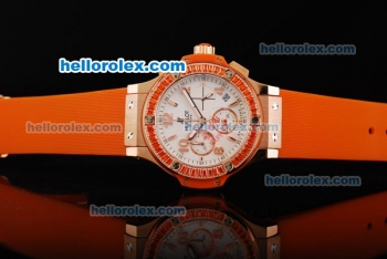 Hublot Big Bang Chronograph Quartz Movement White Dial with Orange Diamond Bezel and Orange Rubber Strap-Lady Size