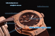 Hublot Big Bang Swiss ETA Quartz Rose Gold Case with Stick/Numeral Markers Brown Carbon Fiber Dial and Brown Rubber Strap