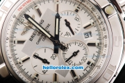 Breitling Chronomat B01 Chronograph Quartz Movement Silver Case with White Dial and White Subdials-Black Rubber Strap