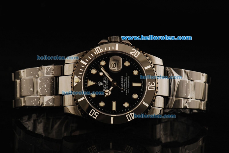 Rolex Submariner Automatic Movement Full Black Ceramic with Black Dial and White Markers - Click Image to Close