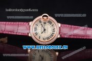 Cartier Ballon Bleu Medium Asia Automatic Rose Gold Case with Silver Dial Purple Leather Strap and Diamonds Bezel (YF)