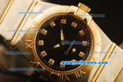 Omega Constellation Swiss Quartz Steel Case with Gold Bezel and Black Dial-Diamond Markers