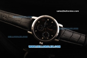 Vacheron Constantin Power Reserve Automatic Movement Steel Case with Black Dial and Black Leather Strap