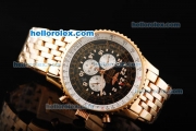 Breitling Navitimer Automatic Movement Black Dial with Rose Gold Case and White Subdials-RG Strap