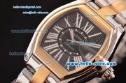 Cartier Roadster Swiss ETA 2892 Two Tone Case/Strap with Black Dial