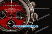 Rolex Daytona Vintage Edition Chrono Miyota OS20 Quartz Steel Case with Red Dial and Black Leather Strap