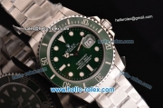 Rolex Submariner Rolex 3135 Automatic Steel Case with White Markers Green Dial and Stainless Steel Strap