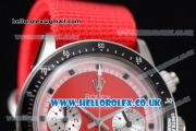 Rolex Daytona Vintage Chrono Miyota OS20 Quartz Steel Case with Red Dial White Subdials and Red Nylon Strap